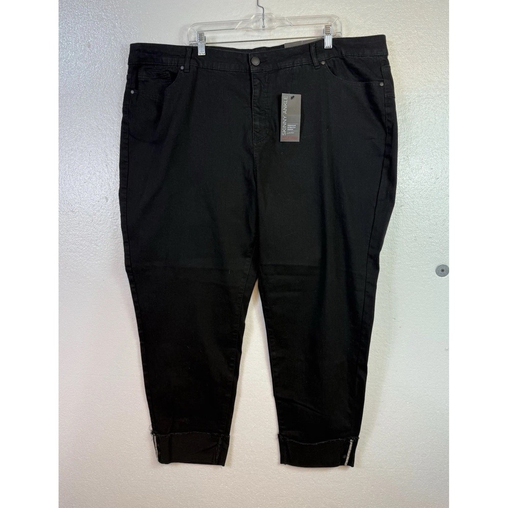 Avenue Denim Stretch Skinny Ankle Jeans Womens Sz 26A‎ Black Stretch Plus Cuffed